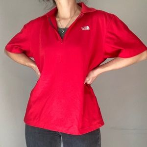 Bright Red North Face Quarter Zip Collared Short Sleeve Shirt